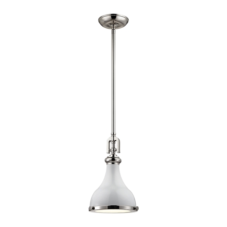 Rutherford 1-Lght Mini Pendant in Polished Nckl with Gloss Wht Shade -  ELK LIGHTING, 57040/1